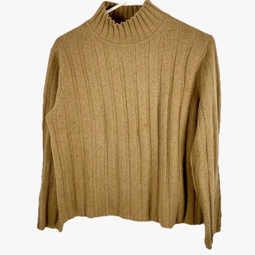 Banana Republic Mock Neck Sweater Tan Camel Merino Wool Women Sz S Quiet Luxury